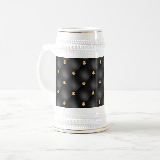 Caneca De Cerveja Diamante Dourado Preto Tufado (Frente Esquerda)