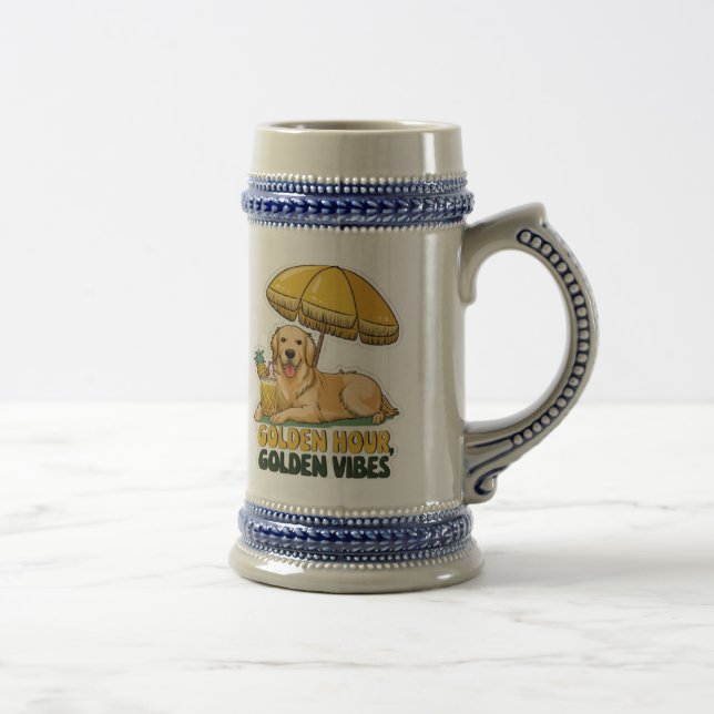 Caneca De Cerveja Dog Beach Sticker | Ouro Retriever com Pina (Direita)