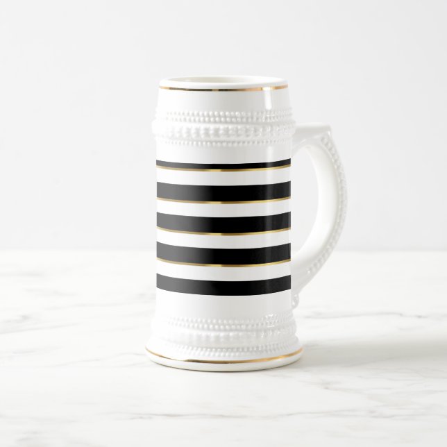 Caneca De Cerveja Dourado branco preto com faixa elegante (Frente Esquerda)
