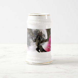 Caneca De Cerveja Dragão Negro - Criatura Fantástica Mítica Céu Verm