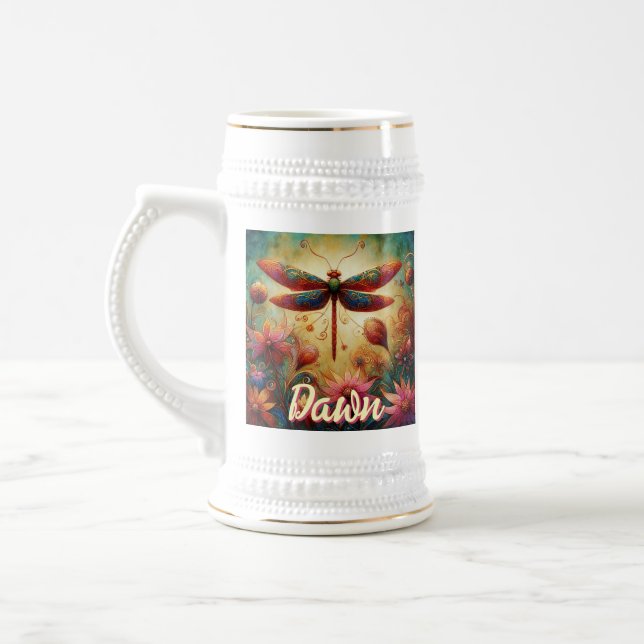 Caneca De Cerveja Dragonfly Floral Abstrato personalizada (Esquerda)