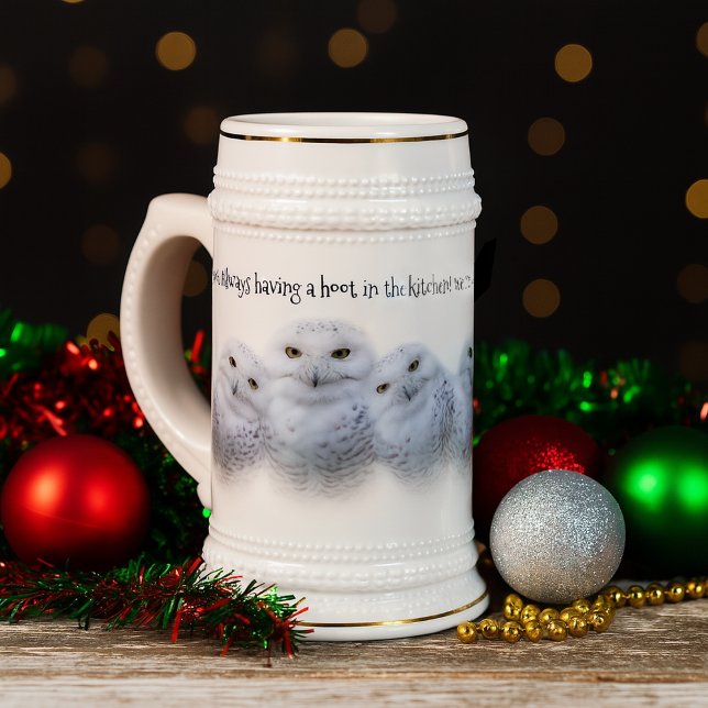 Caneca De Cerveja Dreamy Wisdom da Família Snowy Owls (Trio of Snowy Owls Beer Stein Cover Photo)
