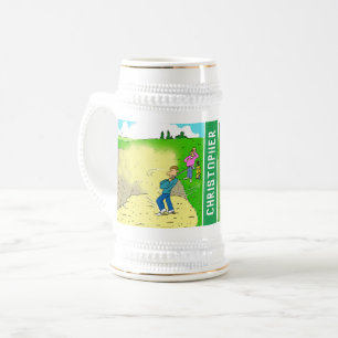 Caneca De Cerveja Duas Cartuns de Golfe Diversão com o Nome do Dest
