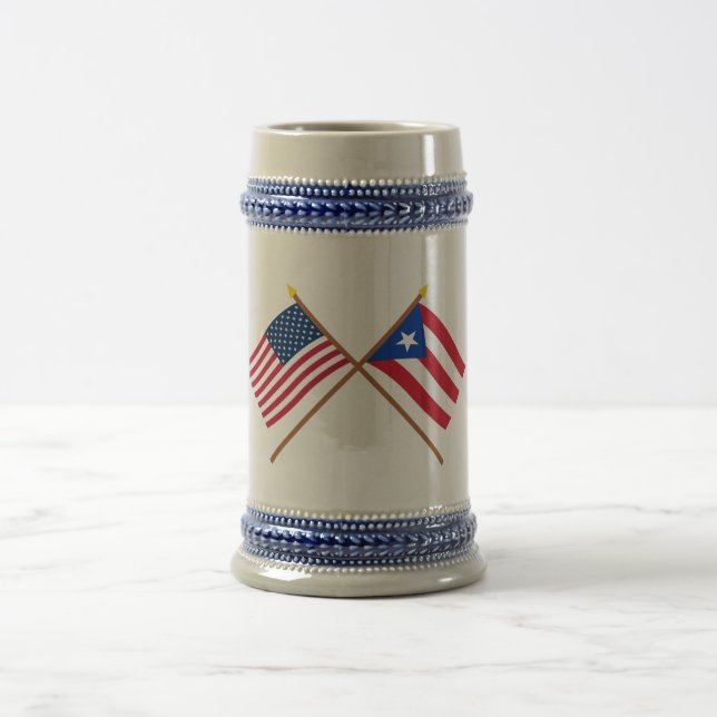 Caneca De Cerveja E.U. e bandeiras cruzadas Puerto Rico (Centro)