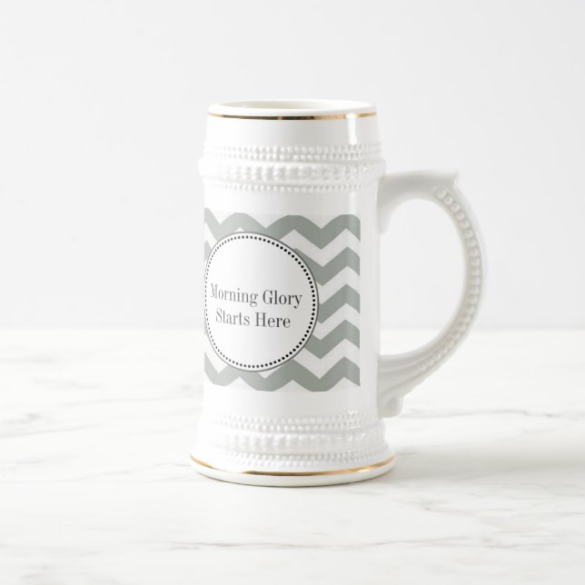 Caneca De Cerveja Elegante, moderno, clássico chevron cinza e branco (Direita)