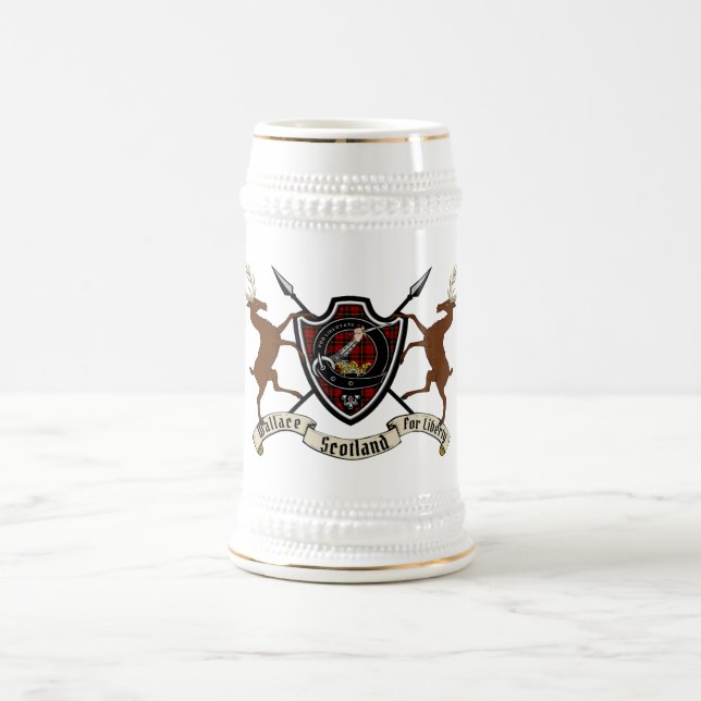 Caneca De Cerveja Emblema do Clã Wallace & Tartan c/Cervos (Centro)