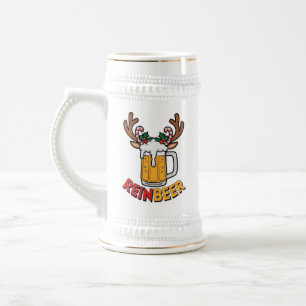 Caneca De Cerveja Engraçada arte de palavra de rena de Natal
