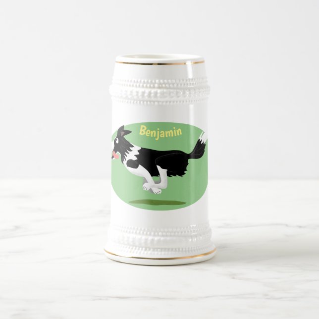 Caneca De Cerveja Engraçado Cão da Borda Collie executando desenho a (Centro)