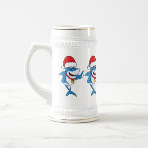 Caneca De Cerveja Engraçado desenho animado de tubarão de Natal