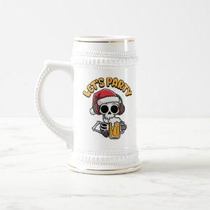 Caneca De Cerveja Engraçado esqueleto de Natal, arte de palavra