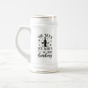 Caneca De Cerveja Engraçado vê você bebendo de arte de Natal