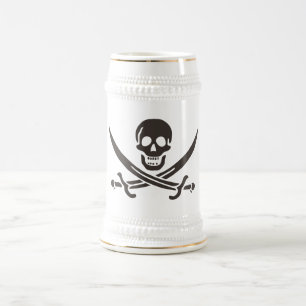 Caneca De Cerveja Espadas de crânio de obsidiana Bandeira pirata de 