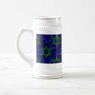 Caneca De Cerveja Estrelas de David em fileiras verdes no Hanukkah d