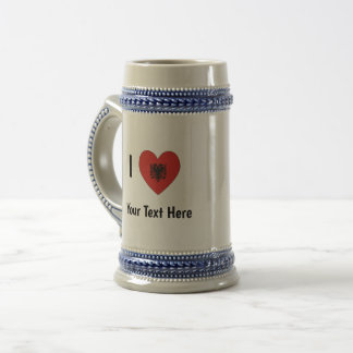 Caneca De Cerveja EU AMO (Bandeira Albanesa em Coração) Personalizad