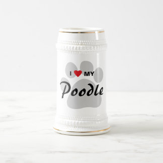 Caneca De Cerveja Eu amo (coração) minha caniche Pawprint