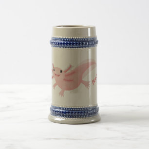 Caneca De Cerveja Exolotl branco rosa feliz