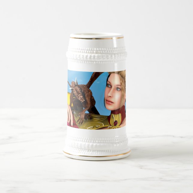 Caneca De Cerveja Fantasia Princesa Dragão Arte Digital (Centro)