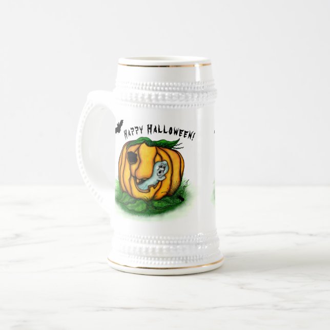 Caneca De Cerveja Fantasma do Halloween, Bat, Ghost e Spider (Frente Esquerda)