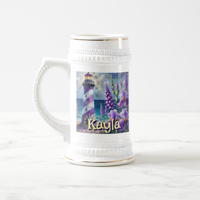 Caneca De Cerveja Farol Roxo com Foxglove & Iris Personalizado (Esquerda)