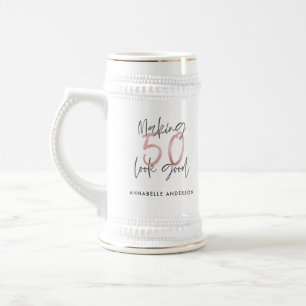 Caneca De Cerveja Fazer 50 é um bom aniversário brilhante rosa-cin