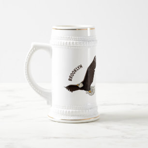 Caneca De Cerveja Feliz desenho animado de águia-calva voadora