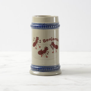 Caneca De Cerveja Feliz desenho das formigas vermelhas