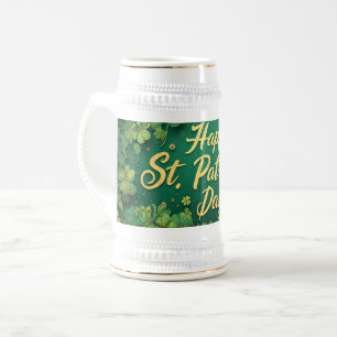 Caneca De Cerveja Feliz Dia de São Patrício com Design de Trevo