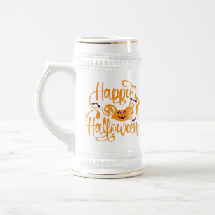 Caneca De Cerveja Feliz morcego de Halloween jack ou lanterna