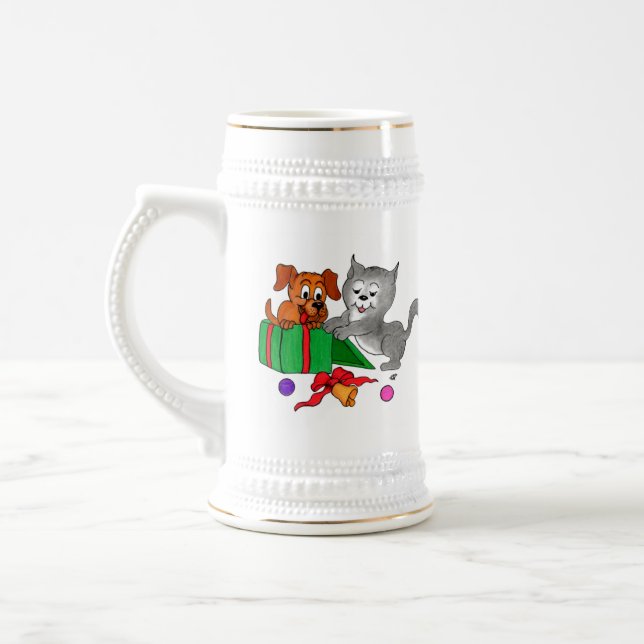 Caneca De Cerveja Feliz Natal com Cat e Puppy (Esquerda)