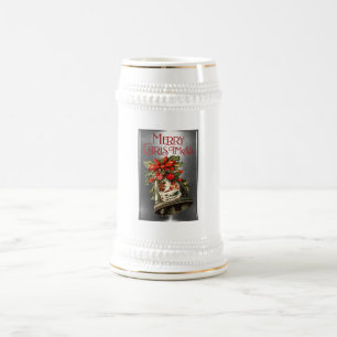 Caneca De Cerveja Feliz Natal Design de Sino de Natal Vintage