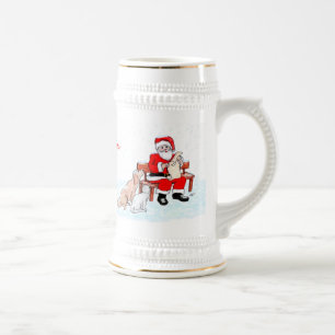Caneca De Cerveja Feliz Natal - Papai Noel com gato e cão