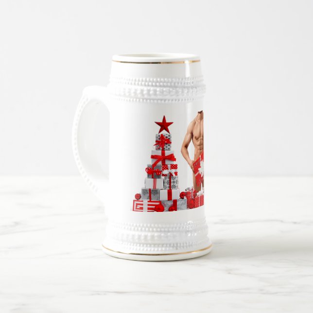 Caneca De Cerveja Feliz Natal SlipperyJoe prata branca (Frente Esquerda)