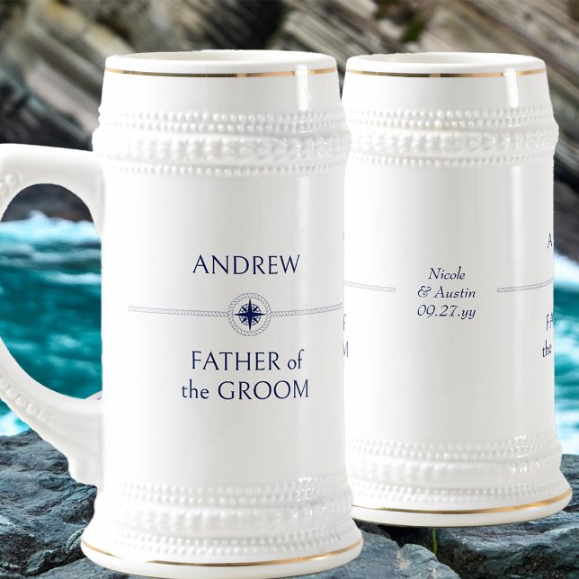 Caneca De Cerveja Festa de casamento náutica presente padre do noivo (Nautical wedding father of the groom gift - personalize for any member of your wedding party)