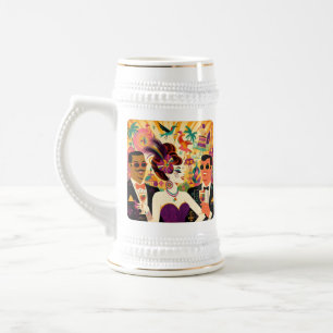Caneca De Cerveja Festa de Cocktail Mardi Gras Meados do Século