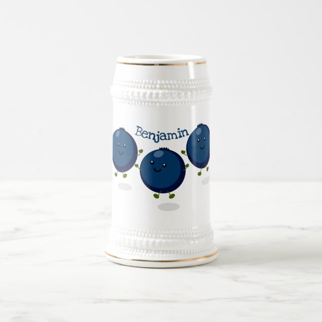 Caneca De Cerveja Figura de desenho animado roxo de mirtilos felizes (Centro)