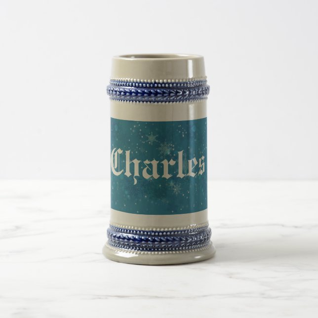 Caneca De Cerveja Flocos de neve azuis de inverno personalizados (Centro)