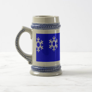 Caneca De Cerveja Flocos de neve brancos em azul