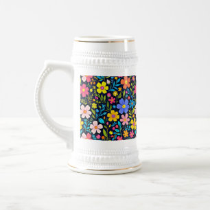 Caneca De Cerveja Floral Digital Painting Flowers Pattern-38875