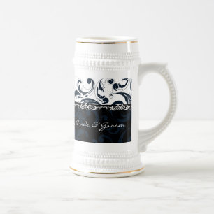 Caneca De Cerveja Floral Preto e Branco