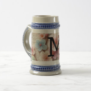 Caneca De Cerveja Florença de colar floral cor-de-rosa monograma