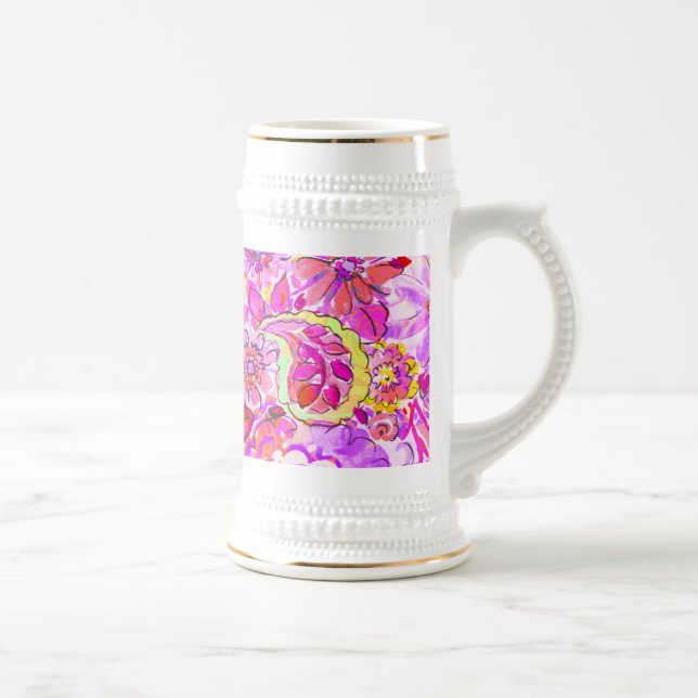 Caneca De Cerveja Flores abstratas cor-de-rosa fofas (Direita)