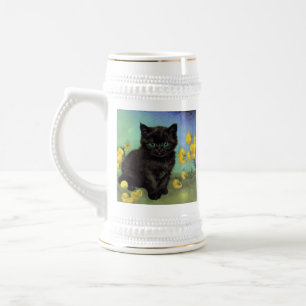 Caneca De Cerveja Flores Amarelas de Gogh Pretas para Gogh