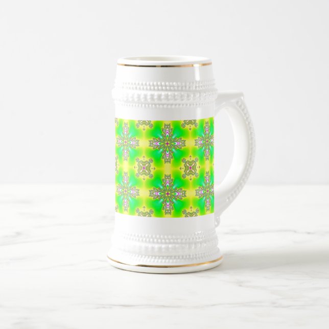 Caneca De Cerveja Flores Artdeco em Estilo Retro (Frente Esquerda)