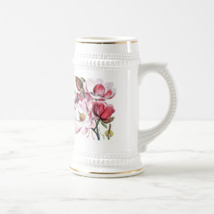 Caneca De Cerveja Flores cor-de-rosa da magnólia