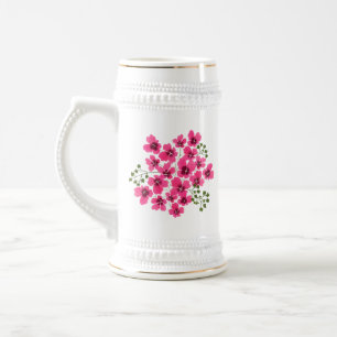 Caneca De Cerveja Flores Cor-de-Rosa em Aquarela-53431