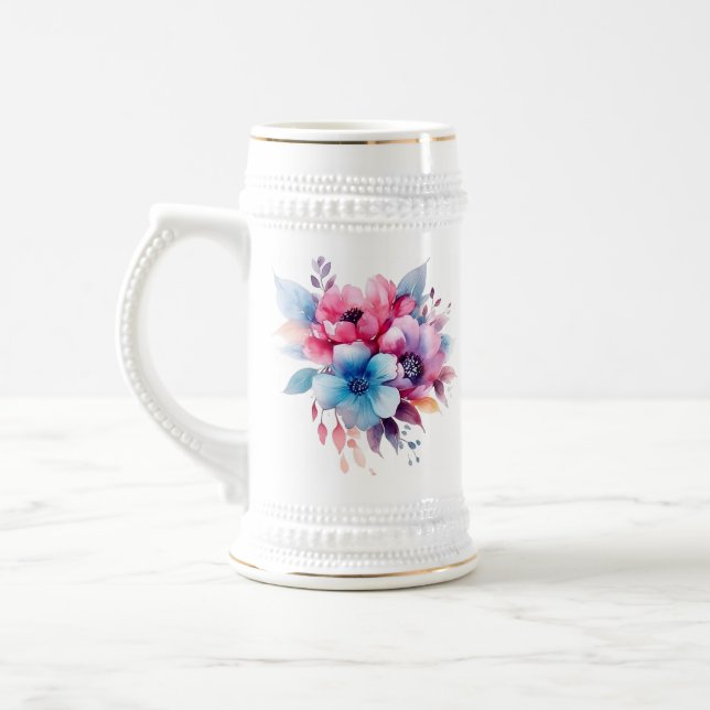 Caneca De Cerveja Flores de Aquarela Design Floral (Esquerda)