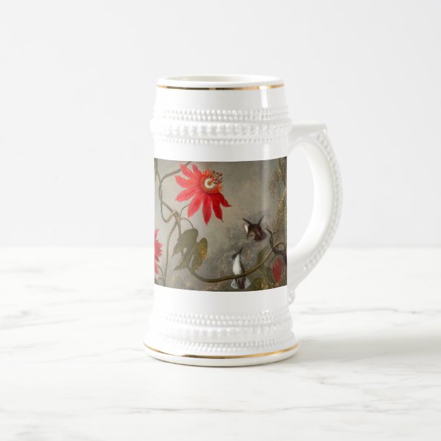 Caneca De Cerveja Flores de Paixão com Pássaros Hummingbird (Frente Esquerda)