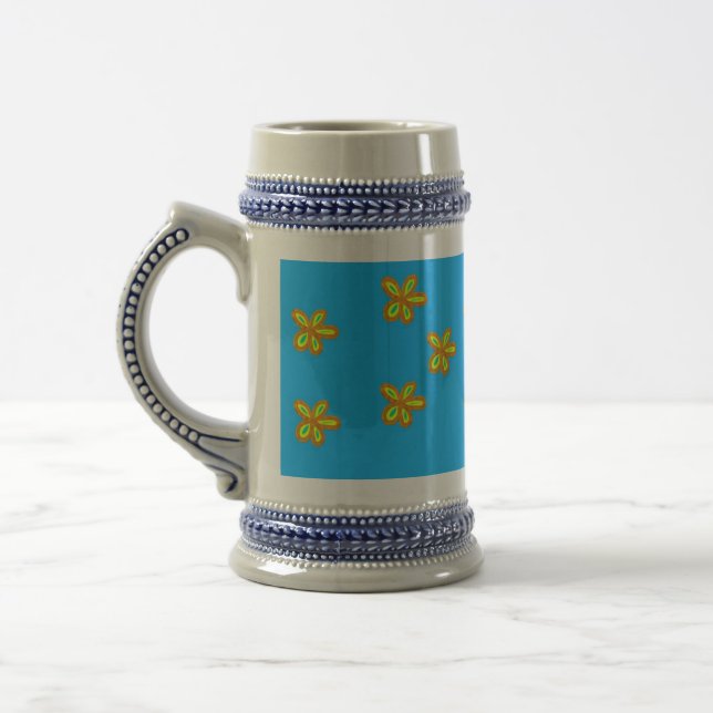 Caneca De Cerveja flores pintadas em azul (Esquerda)