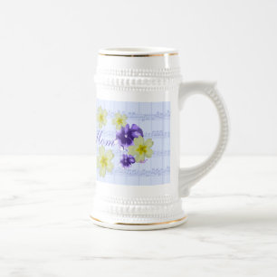 Caneca De Cerveja Flores Púrpuras e Amarelas Moles Música Mãe Mug