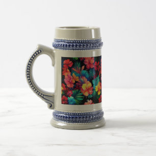 Caneca De Cerveja Flores Tropicais De Laranja Floral Com Folhas-6677